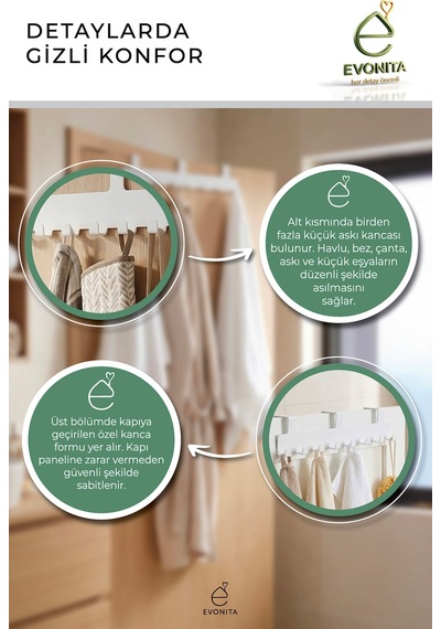 Kapı Arkası Askılık 8'li Askı Aparatı Banyo Havlu Askısı Düzenleyici Organizer 3'lü Set Çok Renkli