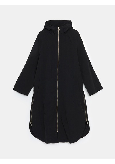 Lcwaıkıkı Classic Siyah Kapüşonlu Düz Oversize Kadın Tunik