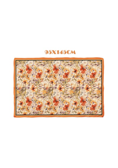 Orange Flower Desen İç Göstermeyen Saten Pareo Çok Renkli