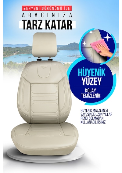 Kemik - Kemik Panda Rodos Serisi Deri Ortopedik Oto Koltuk Kılıfı - Tam Set