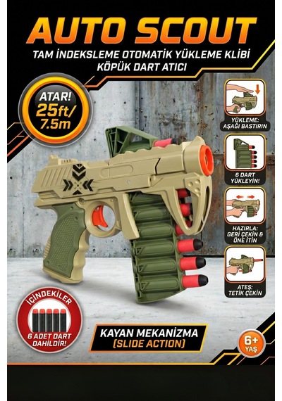 Auto Scout Sünger Dart Atan Oyuncak Silah 6+ Yaş 6 Adet Dart Dahildir