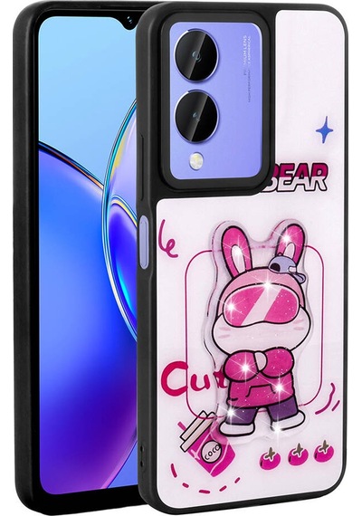 Vivo Y17s Kılıf Parlayan Kabartmalı İkonik Figürlü Amas Silikon Kapak - Beya Beyaz Beyaz