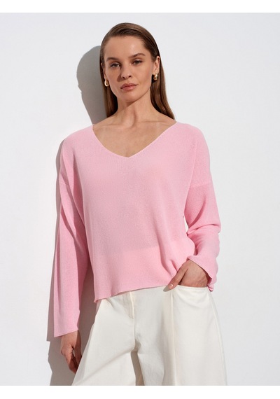 Dilvin 10869 V Yaka Dökümlü Kazak-toz Pembe
