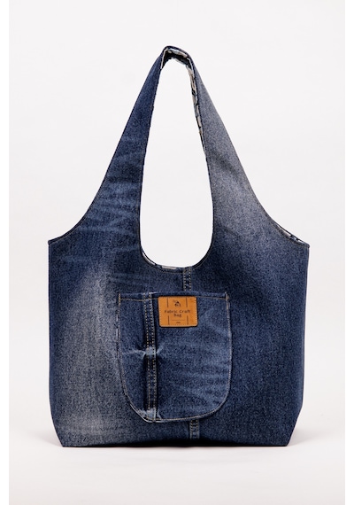 Fabric Craft Bag Omuz Çanta Pamuk Denim Lazer Efekt Yıkamalı Kot Lacivert