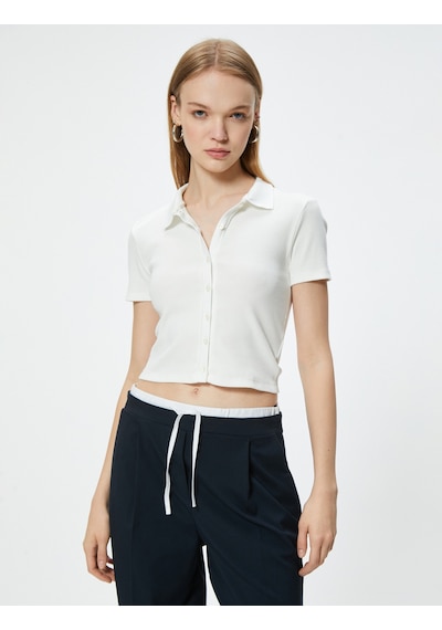 Koton Crop Tişört Gömlek Yaka Düğmeli Kaşkorse Kısa Kollu Slim Fit Ekru 4sal10848ık Ekru Koton Crop Tişört Gömlek Yaka Düğmeli Kaşkorse Kısa Kollu Slim Fit Ekru 4sal10848ık Ekru