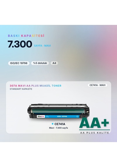 Hp 307a Ce741a Mavi Uyumlu Toner Aa Plus / Color Laserjet Cp5225 / Cp5225n / Cp5225dn