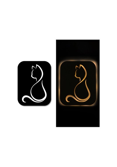 Led Işıklı Kişiselleştirilebilir Kedi Temalı Tablo Gayne Dekoratif Gece Lambası Sarı - 737293250 Sarı