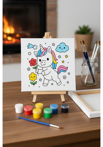 Çocuk Tuval Boyama Seti Unicorn Şövale Dahil