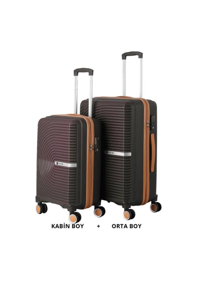 Mçs Bavul Orta Ve Kabin 2li Set Silikon Valiz V374 Kahve/şamp Kahverengi
