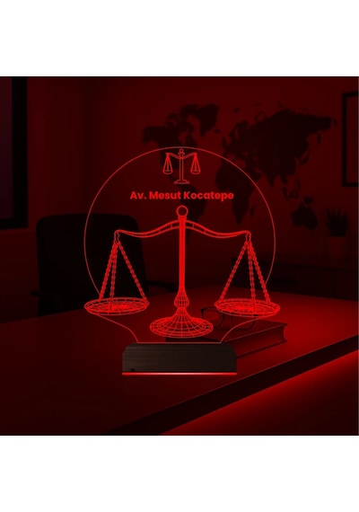 Luvivia Avukat Hukuk Terazi Adalet Kişiye Özel 3d Lamba - Masa Gece Lambası Şeffaf