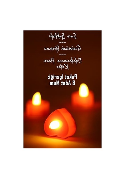 8 Adet Dekoratif Pilli Led Mum Seti, Kalp Kırmızı Renk, 4 Cm Boyut 10c