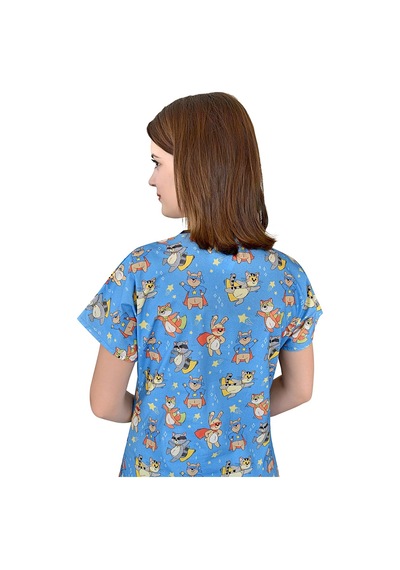 Unisex Master Likra Maskeli Kedi Temalı Pamuklu Likralı Scrubs Tek Üst Forma Karışık Karışık