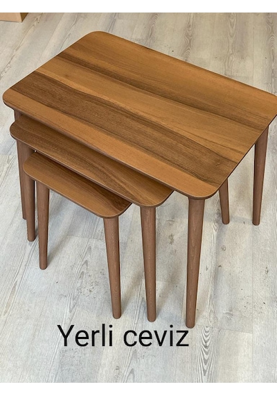 Modern Ahşap Zigon Sehpa Takımı Ceviz