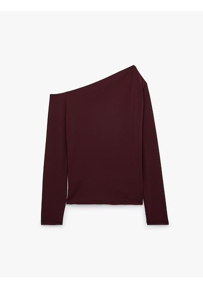 Koton Slim Fit Drapeli Asimetrik Kesim Uzun Kollu Tek Omuz Tişört Bordo 7wak50088ek