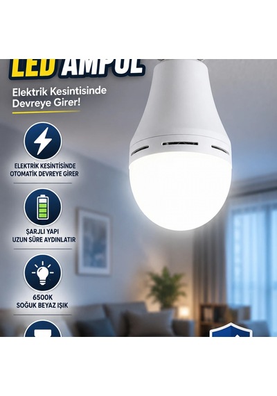 Elektrik Kesintisinde Devreye Giren Şarjlı Led Ampul 6500k Soğuk Beyaz E27 Diğer