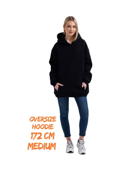 Pxm 3 Iplik Şardonlu Kapşonlu Ve Kanguru Cepli Sweatshirt Düz Hoodie Siyah Siyah