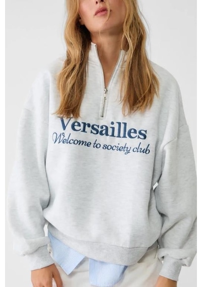 Madmext Karmelanj Yarım Fermuarlı Baskılı Sweatshirt Mg2240 Karmelanj Kar Melanj