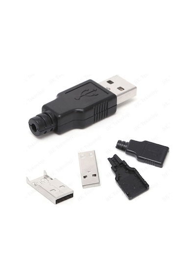 Plastik Muhafazalı Lehim Tipi 4 Pin USB A Erkek Fiş
