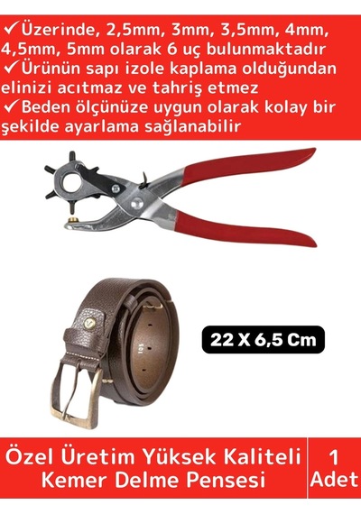 Özel Üretim Yüksek Kaliteli Delik Uç Açıcı Ayarlanabilir 6 Farklı Uçlu Metal Kemer Delme Pensesi