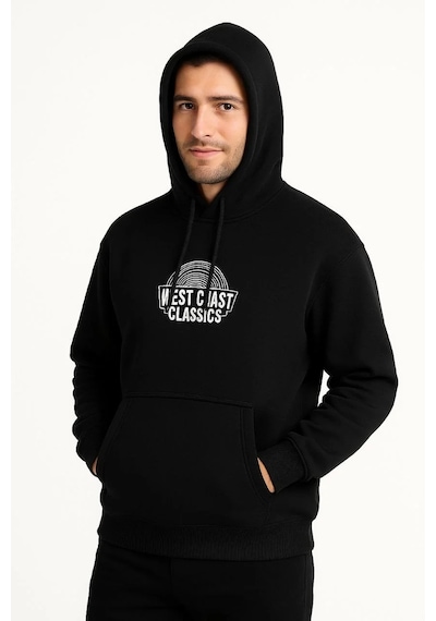 Lumiart Erkek Üç İplik Kapüşonlu Ön Ve Arka Baskılı Sweatshirt Hoodie - S Siyah