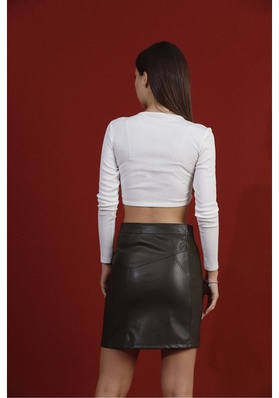 Verymoda Fermuarlı Deri Etek F0125 Haki