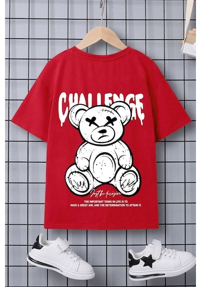 Uyguntarz Çocuk Challange Baskılı Pamuklu Tshirt Kırmızı