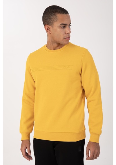 Maraton Sportswear Comfort Erkek Bisiklet Yaka Takma Kol Basic Sarı Sweatshirt 21836-sarı
