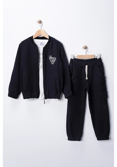 Bontino Erkek Çocuk Sweatshirt, Hırka Ve Pantolonlu %100 Pamuk 3'lü Spor Takım Siyah