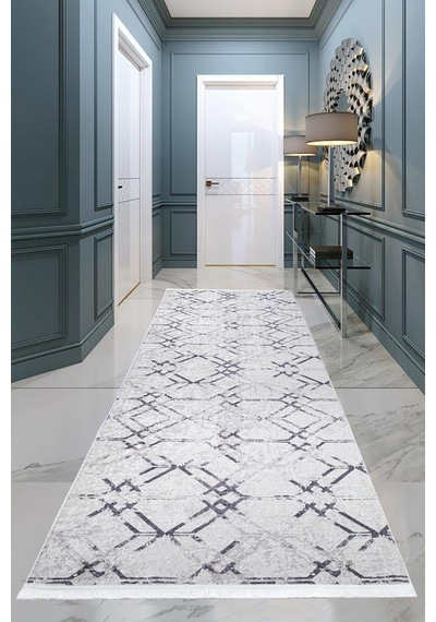 Mariesse Home Modern Desenli Dekoratif Saçaklı Oturma Odası Ve Salon Halısı Gri