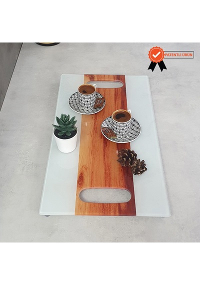 Decorita Cam Tepsi Ahşap Şeritli 29Cm X 52Cm