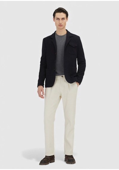 Ramsey Koyu Lacivert Düz Shirt Shoulder Slim Fit Yün Karışımlı Örme Ceket