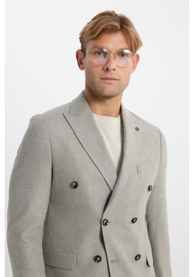Ac&co Erkek Vızon Yünlü Slim Fit Dar Kesim Kırlangıç Yaka Kapak Cepli Blazer Ceket Vizon
