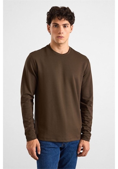 Süvari Koyu Kahve Regular Düz Baskısız İnterlok Bisiklet Yaka Cepsiz Düz Sweatshirt Ssw2013700035-kh9 Koyu Kahverengi