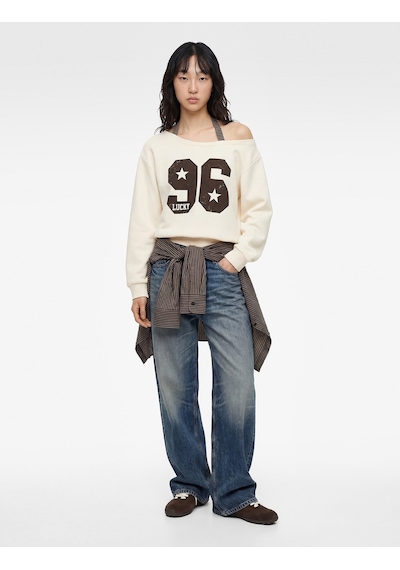 Koton Üç İplik Şardonlu Uzun Kollu Baskılı Halter Yaka Sweatshirt Ekru 6sal10380ık Ekru