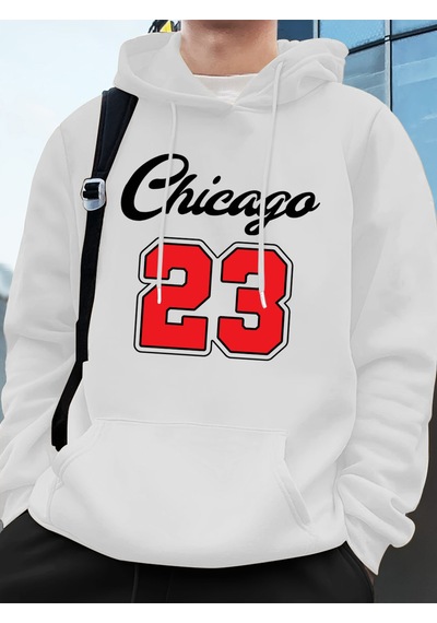 Startmore Startmorechicago 23 Mektup Baskı Kapüşonlular Erkek Sportif Gevşek Kazaklar Kış Polar Sıcak Kazak Koşu Beyaz