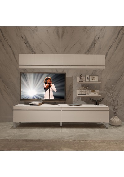 Decoraktiv Eko 5 Mdf Std Krom Ayaklı Tv Ünitesi Tv Sehpası Beyaz