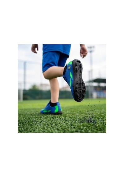 Çocuk Halı Saha Futbol Ayakkabısı Hafif, Kaymaz Tabanlı, Bağcıklı Kramponsuz Spor Ayakkabı Mavi