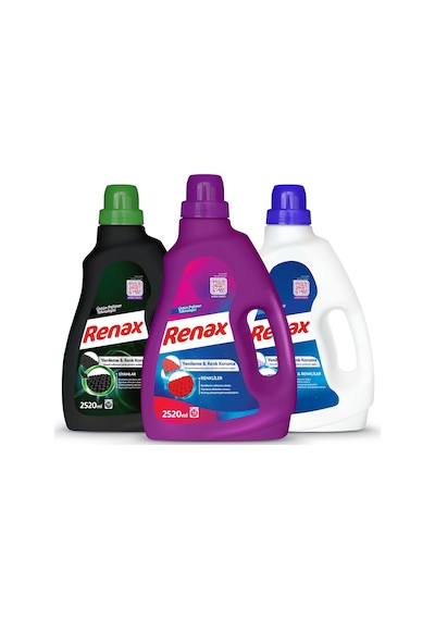 Renax Sıvı Çamaşır Deterjanı Renkli + Beyaz + Siyah 3 x 2520 ML
