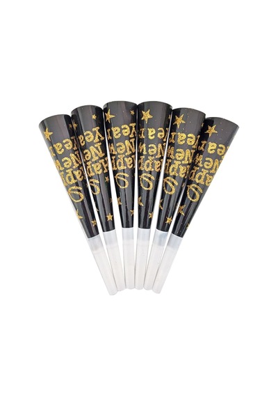 Yılbaşı Vuvuzela 6lı Paket Happy New Year Yazılı Altın Veya Gümüş Simli Diğer