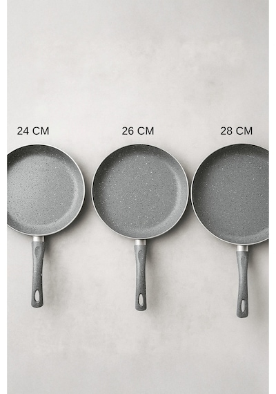 Granit 3 Lü Tava Seti - 24/26/28 Cm Kızartma Tavası Gri