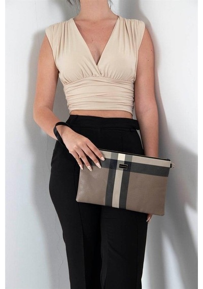 Silver Polo Sp1034 Kadın Portföy & Clutch Ekose Kahve-siyah