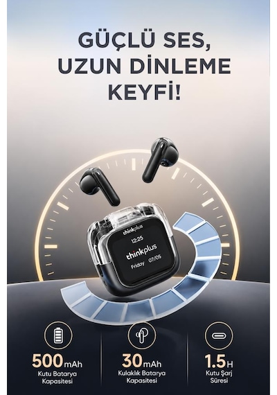 Lenovo Thinkplus Bluetooth Kulaklık Akıllı Dijital Ekranlı Tws 5.4 Kablosuz Kulaklık Lp70 Pro Siyah