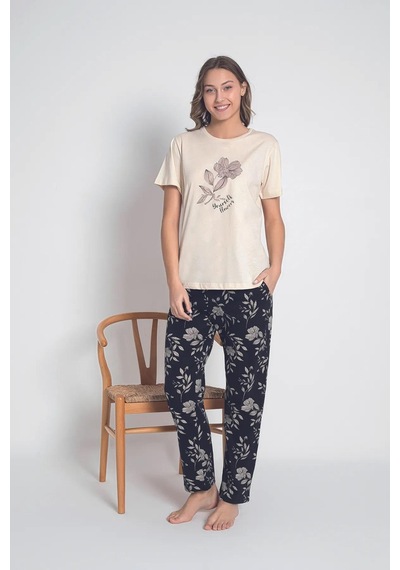 Senfoni Kadın Bisiklet Yaka Kısa Kol Pamuklu Pijama Takımı 6043 -1 Adet 001