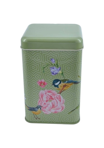 Blooming Green Desenli Kare Metal Saklama Kabı 10.5 x 10.5 x 16 CM 1.7 L