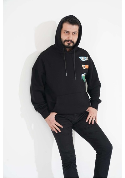 Unisex Kapüşonlu Sırt Baskılı Kanguru Cep Sweatshirt 001