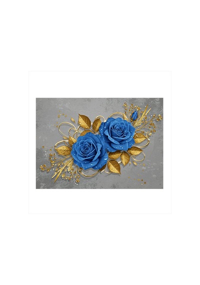 Altın Ve Mavi Güllerin Dansı Modern Mdf Tablo