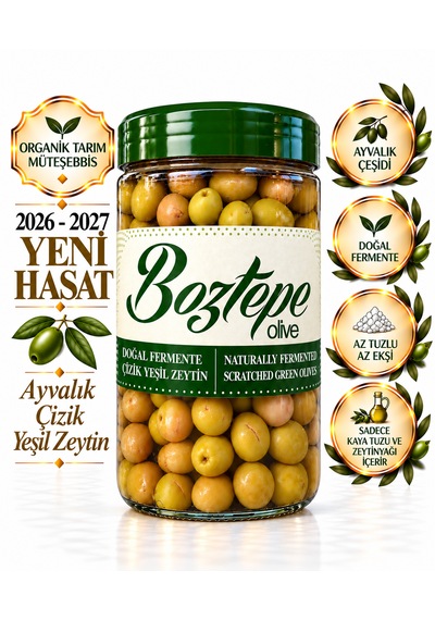 Ayvalık Çizik Yeşil Zeytin Doğal Fermente 1000 Cc