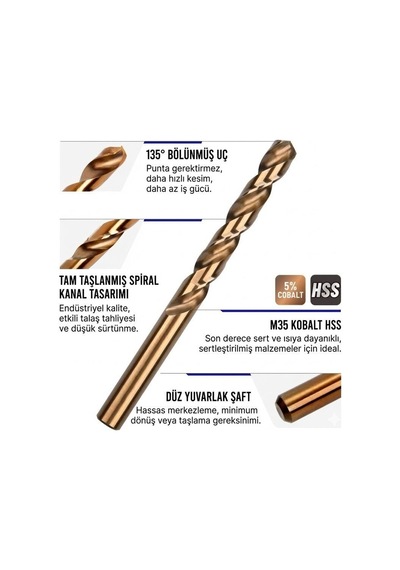 13,5 Mm Deco %5 Kobaltlı Altın Seri Matkap Ucu