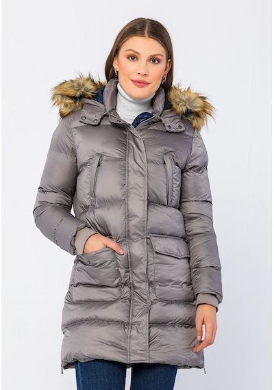 Cekmon Kadın Regular Fit Astarlı Çok Cepli Kapuşonu Çıkan Rahat Mont 001
