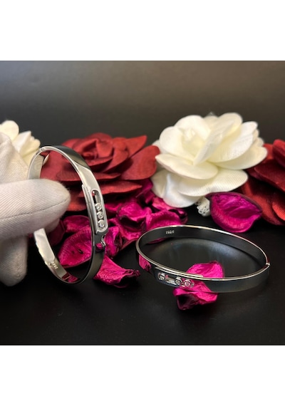 Zirkon Taşlı Unisex Kelepçe Çift Modeli 925 Ayar Gümüş Gümüş
